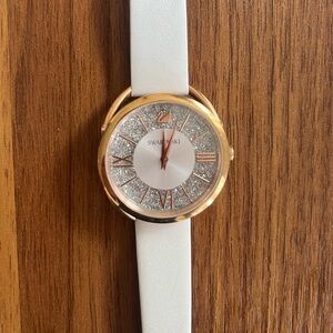 Swarovski Crystalline Crystal Watch with White Genuine Leather Band